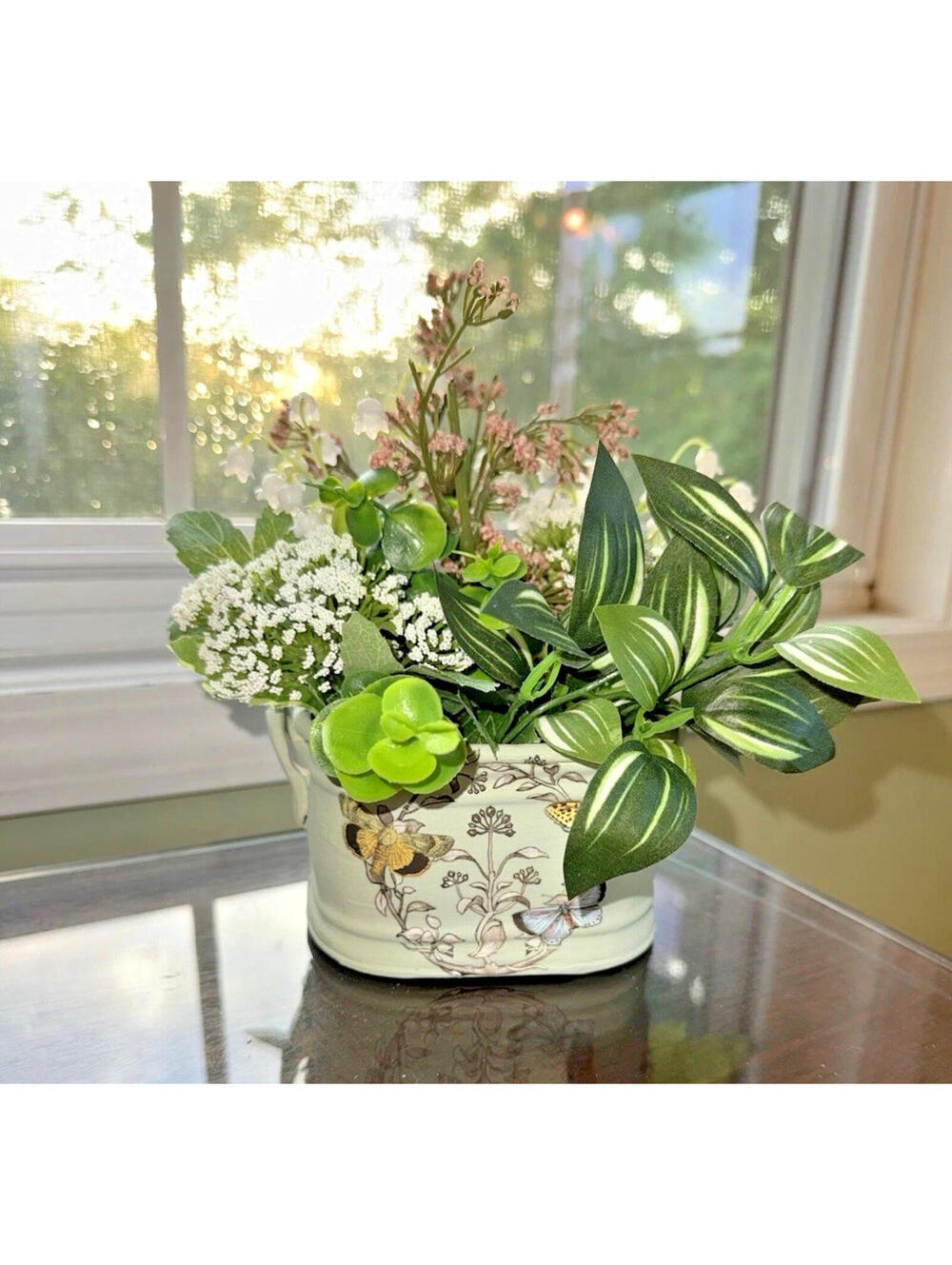 Small Table Top Greenery Arrangement in sage green planter, country, cottagecore